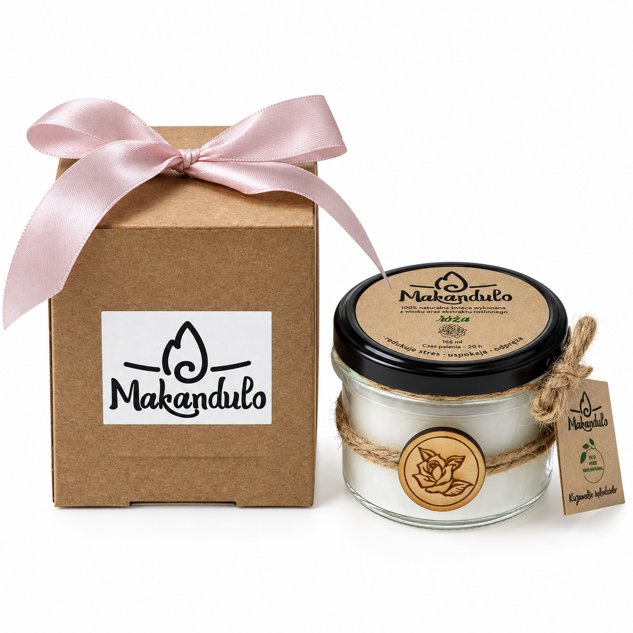 Róża – naturalna świeca zapachowa MAKANDULO 2 Świeca różana MAKANDULO 165 ml w szklanym słoiczku