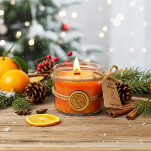 Świeca zapachowa słodka pomarańcza z olejkiem eterycznym pomarańczowym - zapach świąt