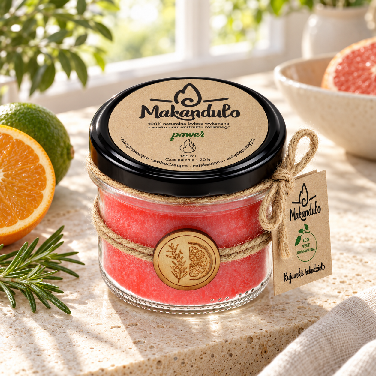 Power – naturalna świeca zapachowa MAKANDULO 2 Świeca Power MAKANDULO 165 ml w szklanym słoiczku