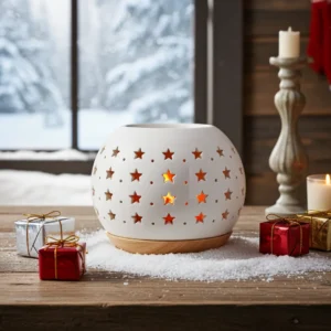 kominek zapachowy do wosków, porcelanowy, biały, okrągły świąteczny