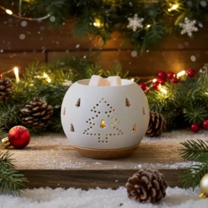 Świąteczny kominek ceramiczny do wosków zapachowych w choinki