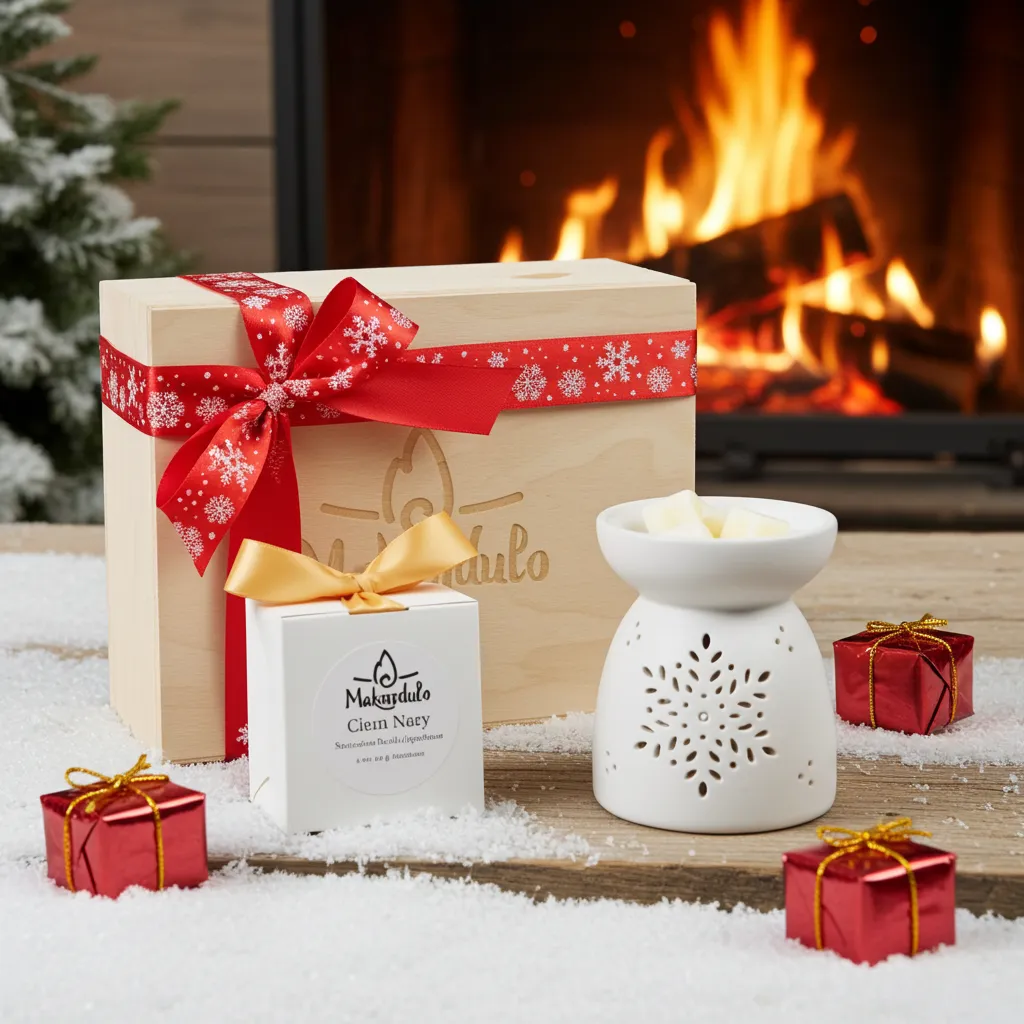 Sklep 18 Świąteczny zestaw prezentowy z kominkiem i woskami Makandulo. Zestaw prezentowy świąteczny Makandulo kominek zapachowy i woski zapachowe