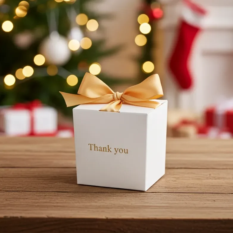 Pudełko prezentowe do świecy mini Makandulo – białe z napisem Thank you 1 Pudełko prezentowe do świecy mini Makandulo