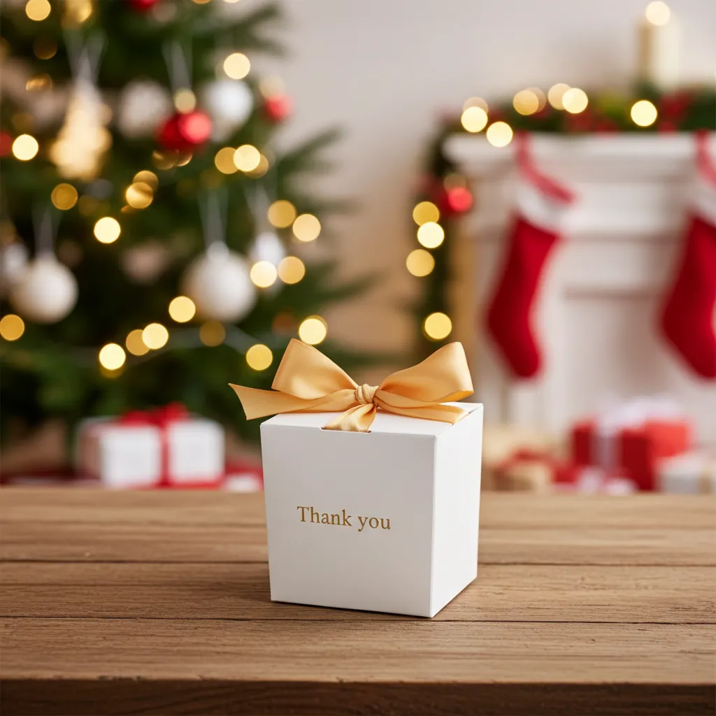 Pudełko prezentowe do świecy mini Makandulo – białe z napisem Thank you 6 Pudełko do świecy mini Makandulo z złotym napisem Thank you