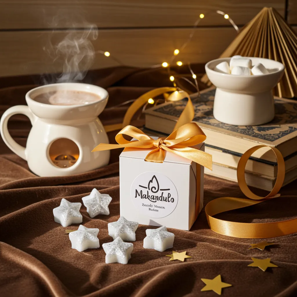 Woski zapachowe świąteczne gwiazdki — Cisza Nocy, 6 szt.| cynamon| anyż| Makandulo 6 Pudełko prezentowe z kokardką i złotym napisem Thank you — woski świąteczne