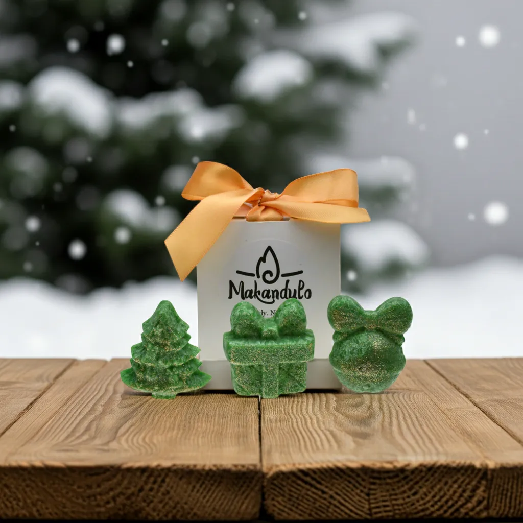 Woski do kominka Pomarańcza Cynamon — Duże 3 szt.| Makandulo 2 Zielone woski do kominka — prezent, bombka, choinka, renifer (losowo)