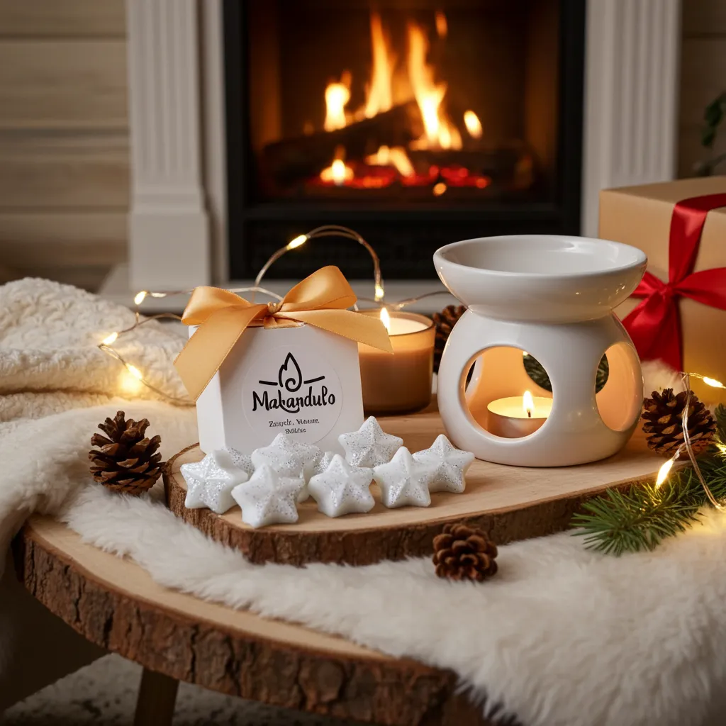 Woski zapachowe świąteczne gwiazdki — Cisza Nocy, 6 szt.| cynamon| anyż| Makandulo 5 Woski świąteczne Makandulo — gwiazdki 3D białe ze srebrnym brokatem